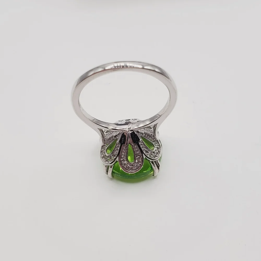 Concave Cut Chartreuse Quartz & White Zircon Platinum | 925 Sterling Silver Ring